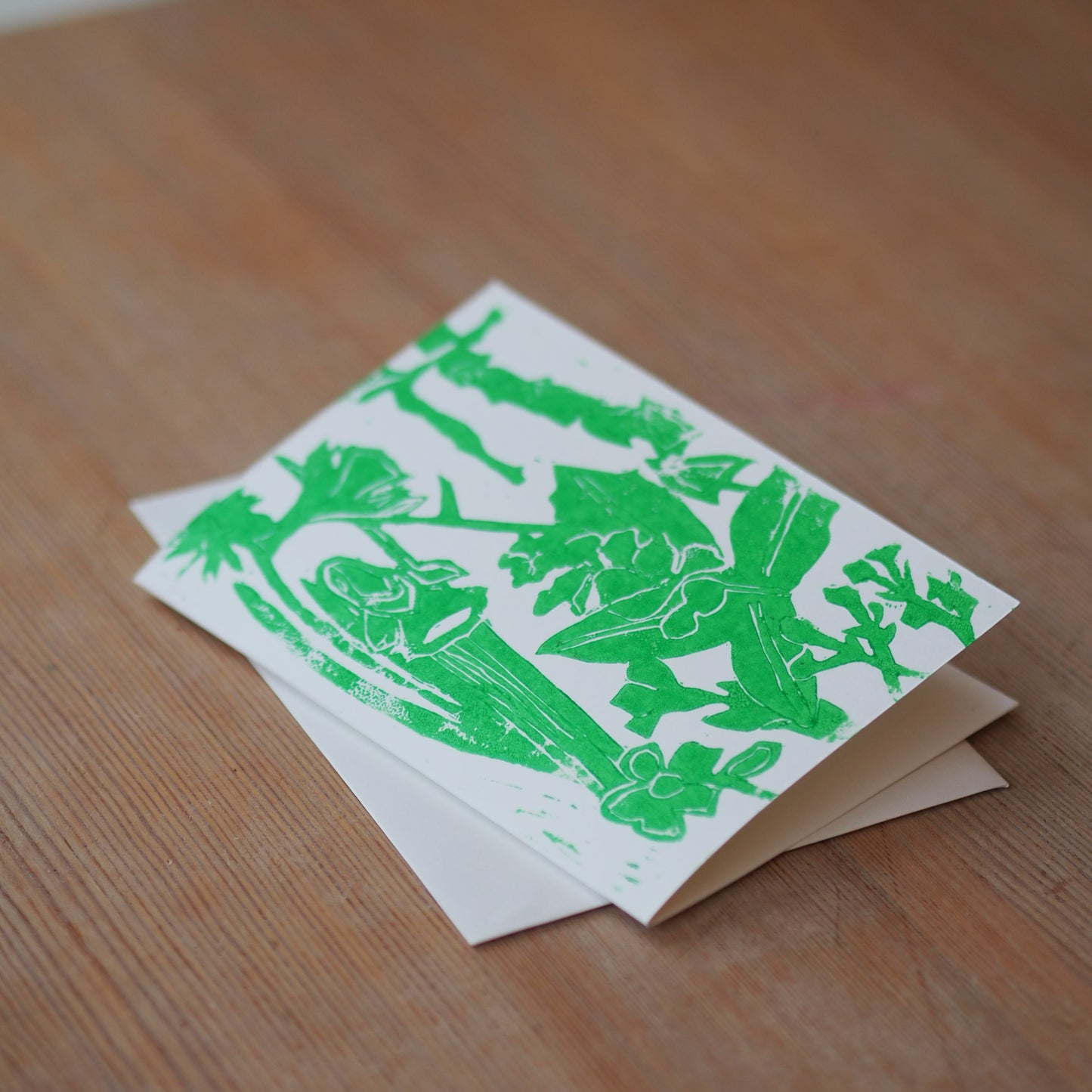 ‘Spring’ original lino print greetings card