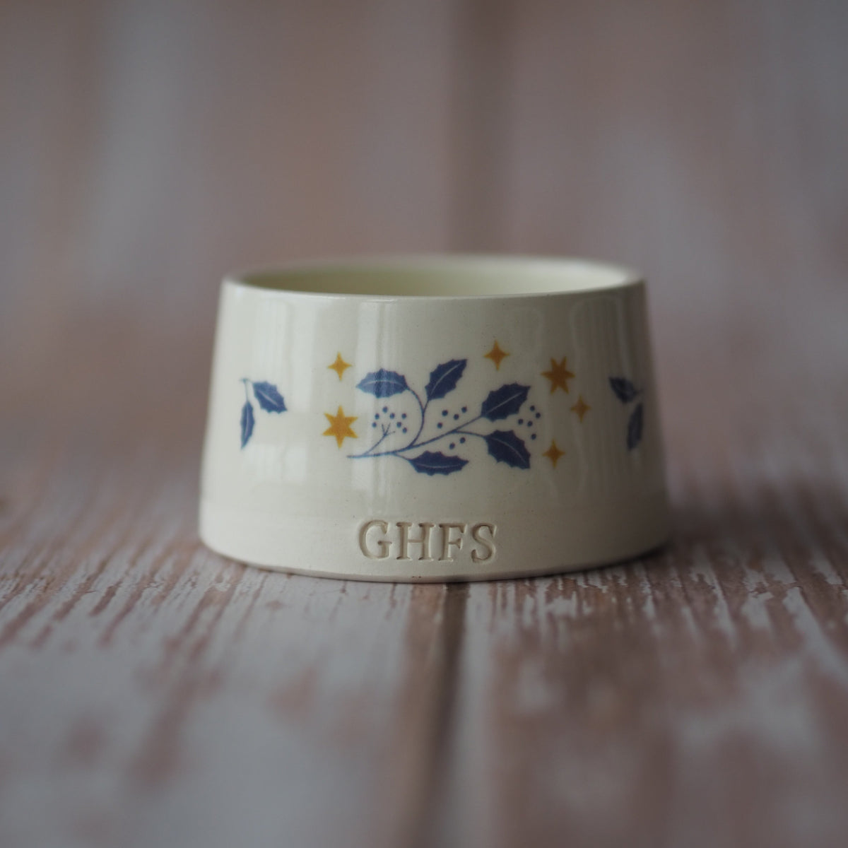 christmas ceramic tealight holder blue and yellow