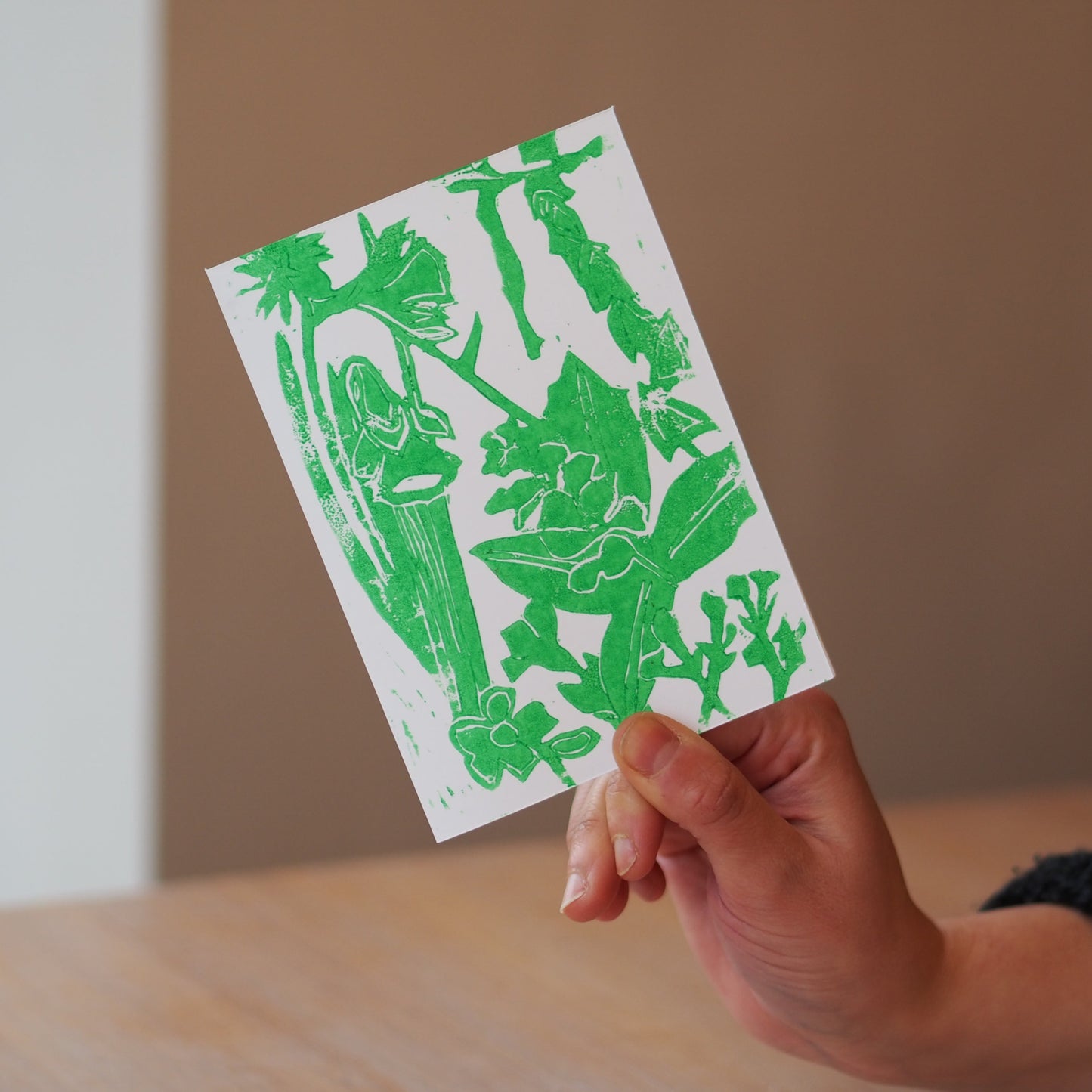 ‘Spring’ original lino print greetings card