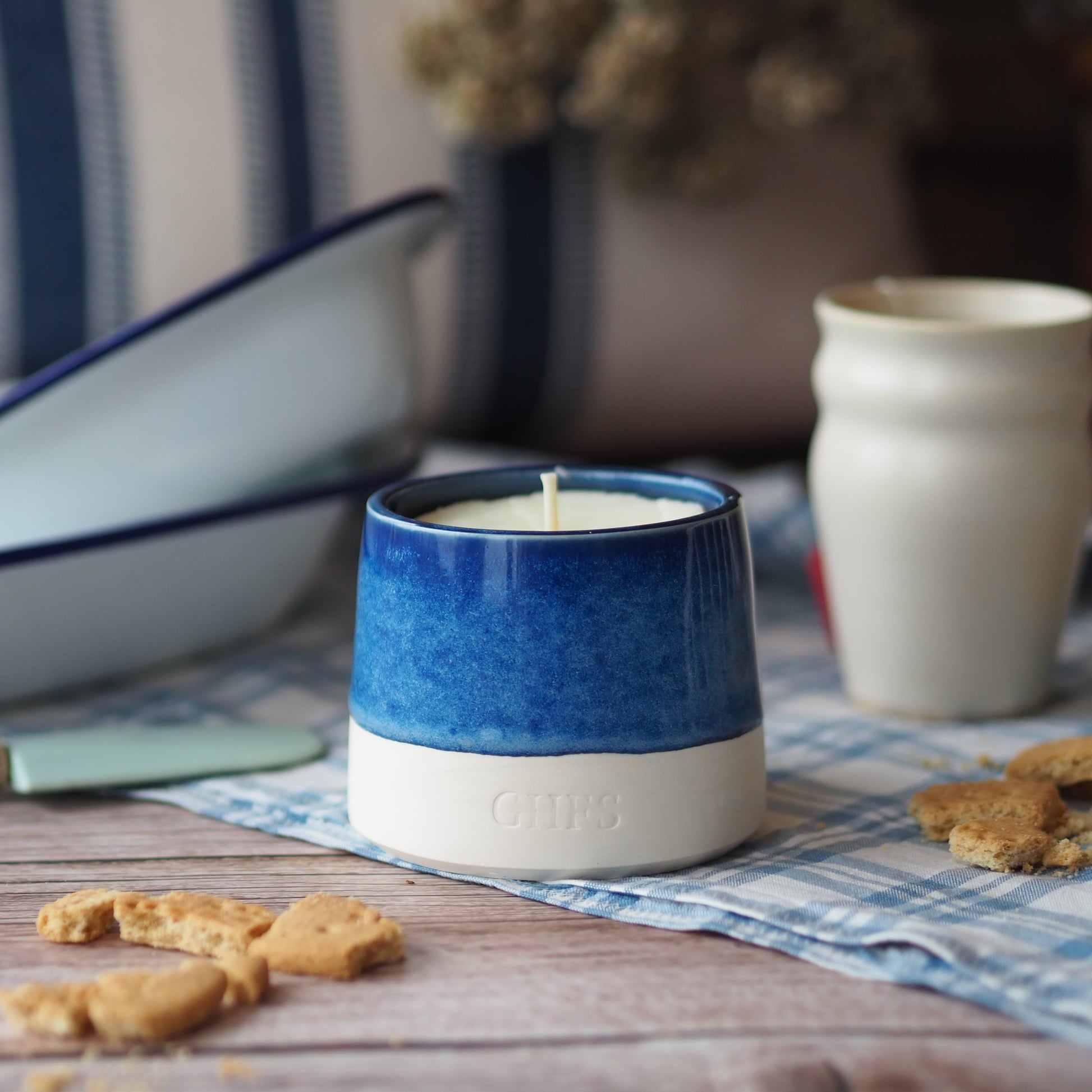 winter candle on table