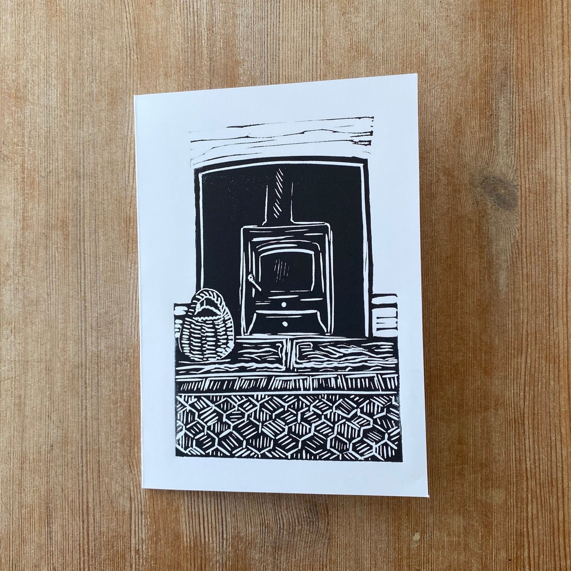 Woodburner linocut card