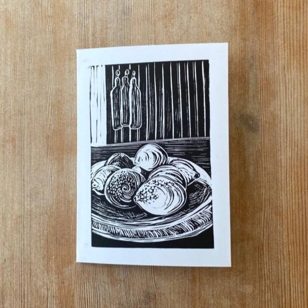 'Lemons' original linocut greetings card