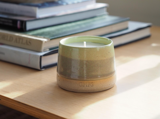 Spring '23 Scented Candle in layered green ceramic pot