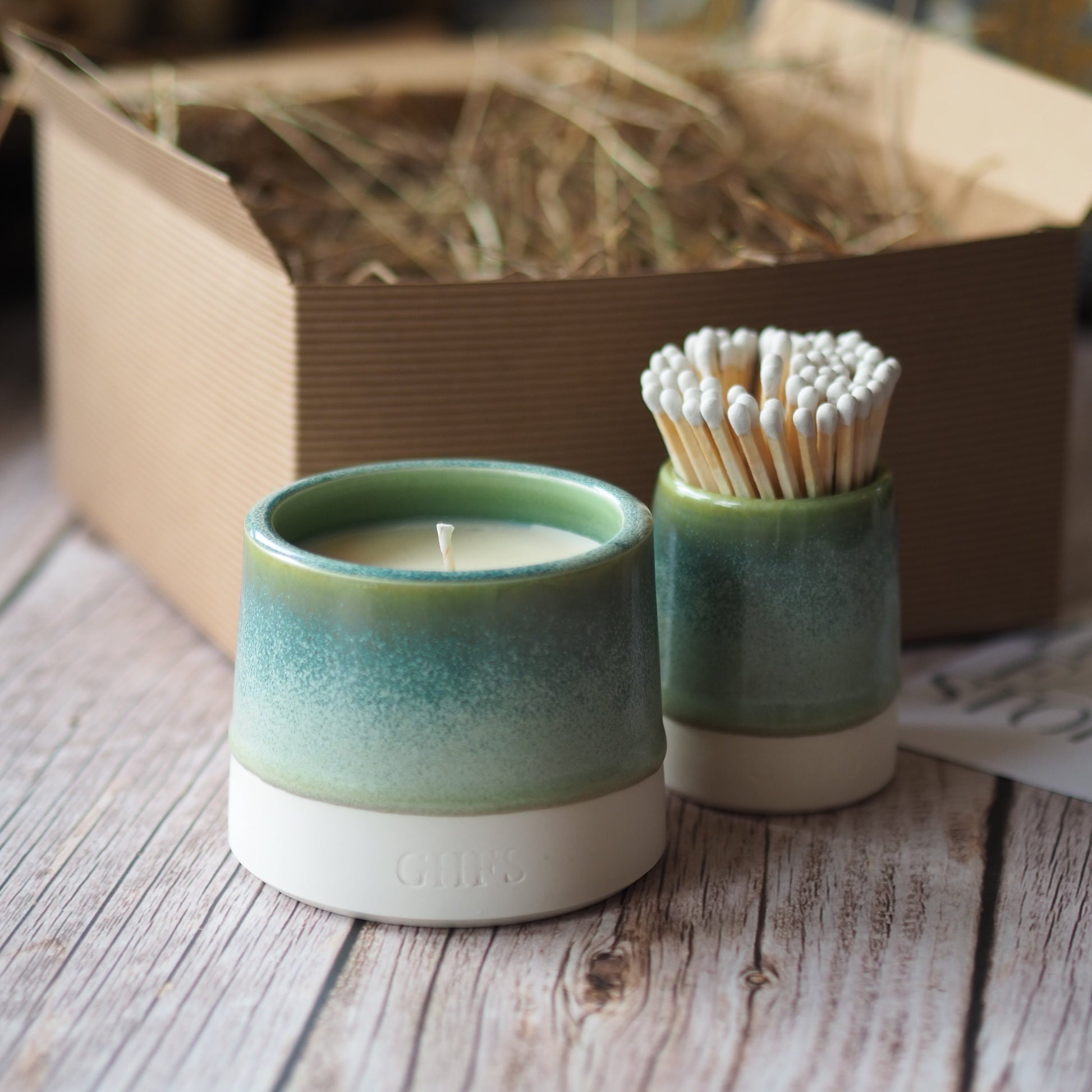 Midwinter refillable candle and match pot