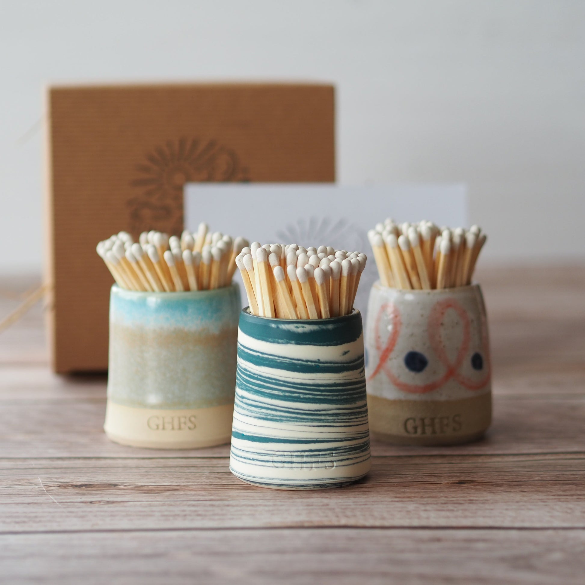 ceramic match pot gift box options