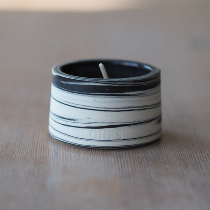 Ceramic Tealight Holder: Marbled Black & White