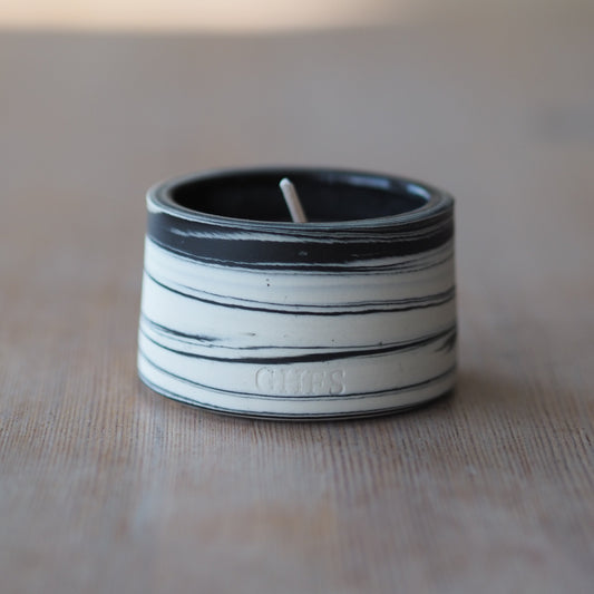 Ceramic Tealight Holder: Marbled Black & White