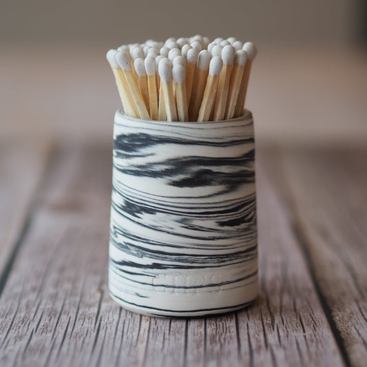 Ceramic Match Pot - Marbled Black & White