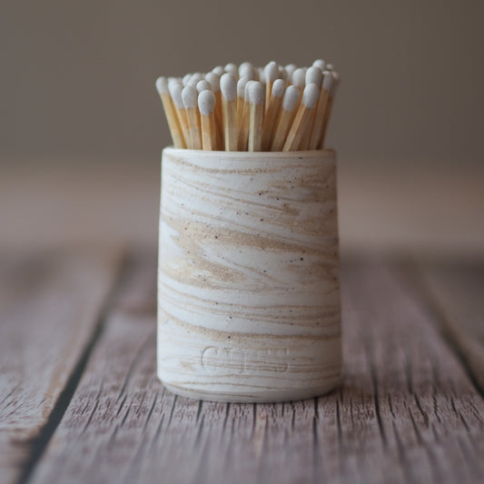 Ceramic Match Pot - Marbled Stone & White