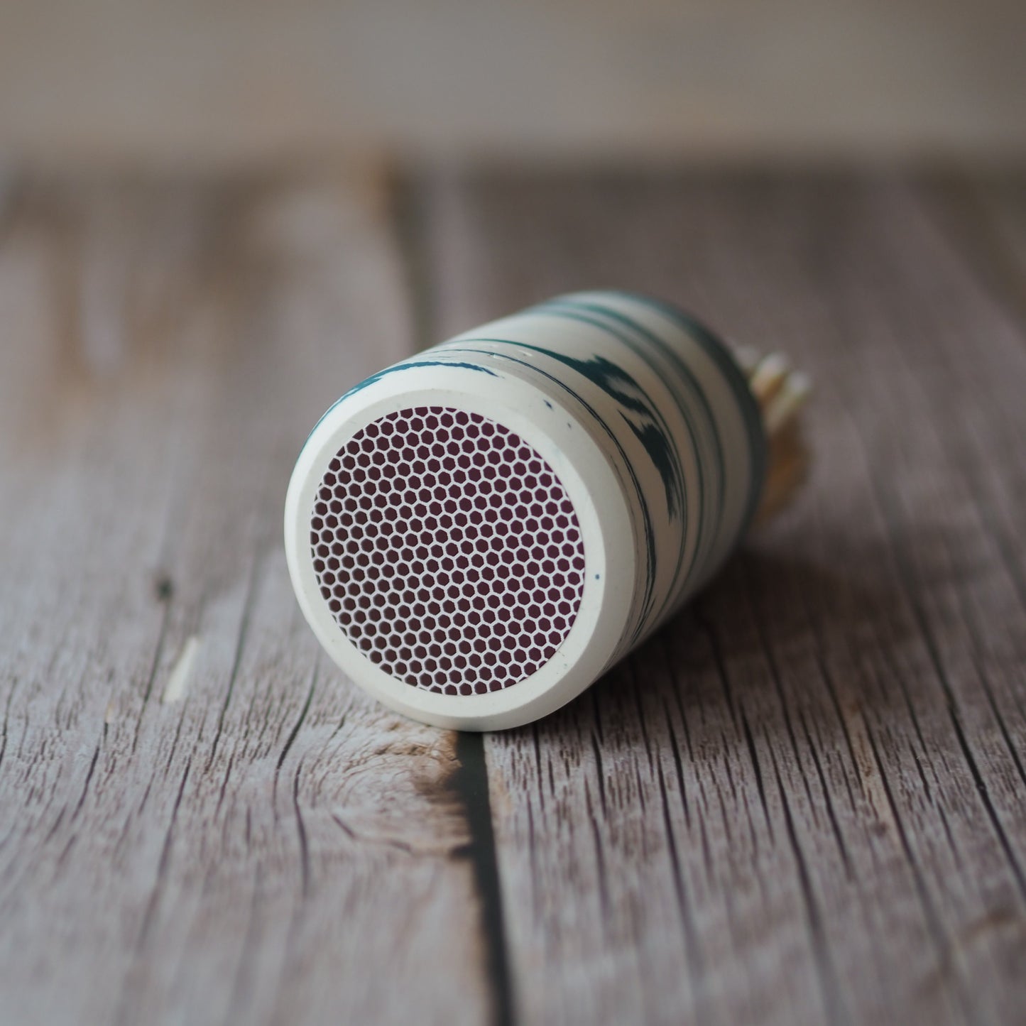 Ceramic Match Pot - Marbled Teal & White