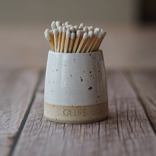 White speckle match pot