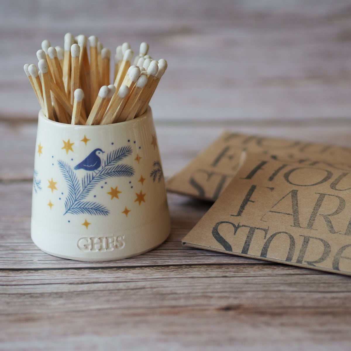 christmas match pot gift box blue