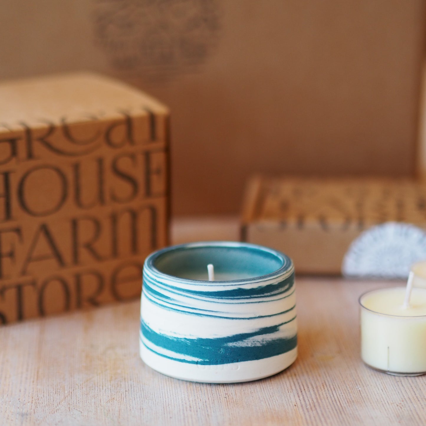 marbled teal and white tealight holder