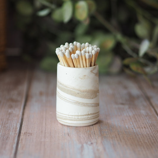 stone and white marbled match pot autumn