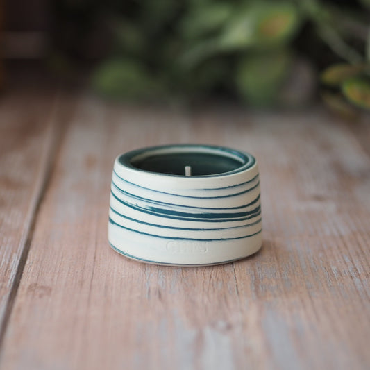 teal and white marbled tealight holder 